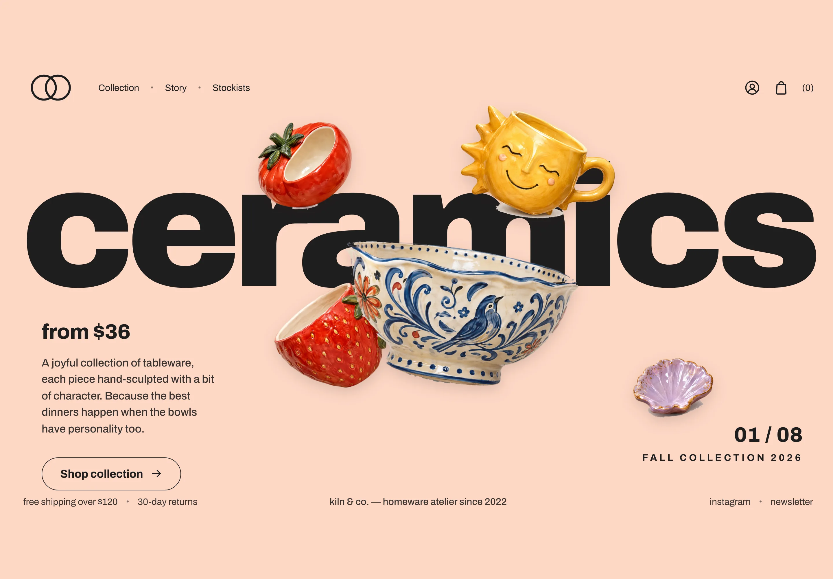Landing page of the Ceramics concept website designed by Solis Digital