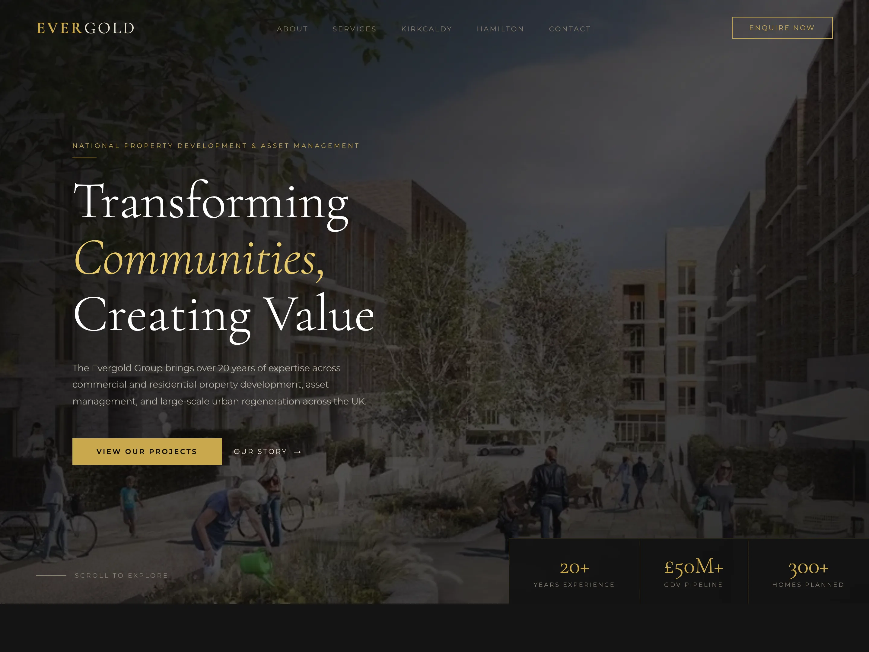 Landing page of the Evergold Property Group website designed by Solis Digital
