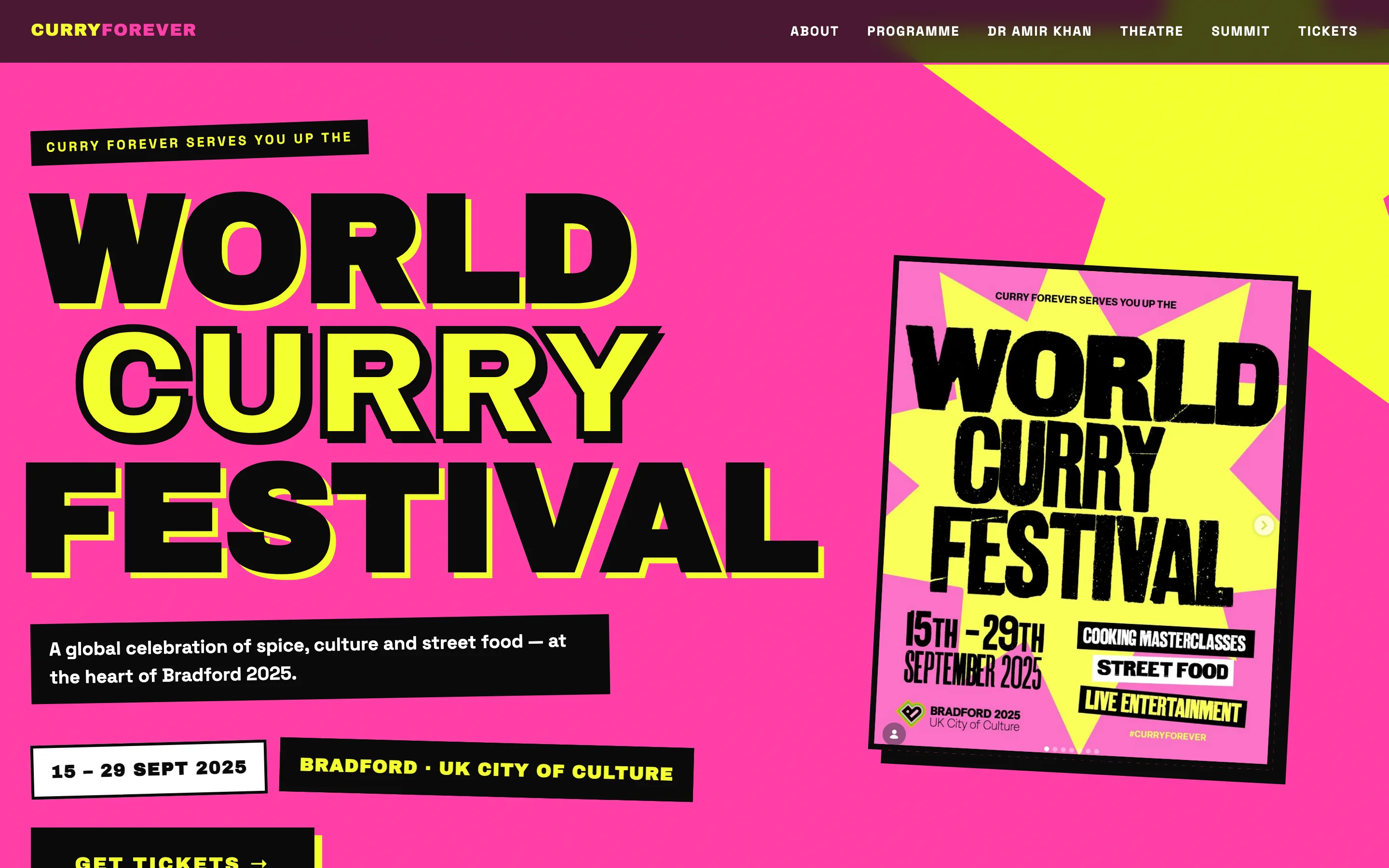 Landing page of the World Curry Festival website designed by Solis Digital